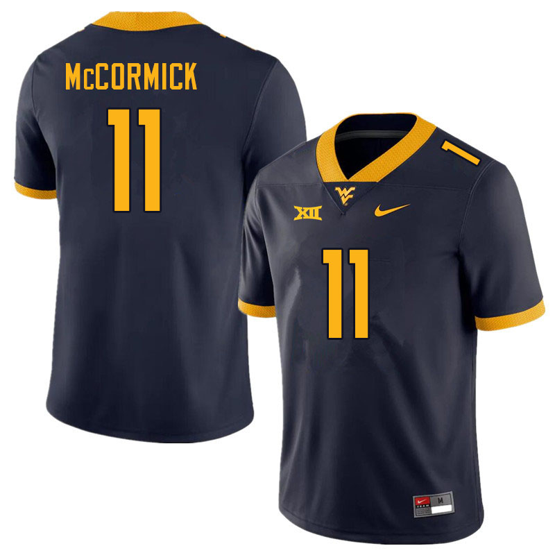 Men #11 Wesley McCormick West Virginia Mountaineers College Football Jerseys Sale-Navy - Click Image to Close